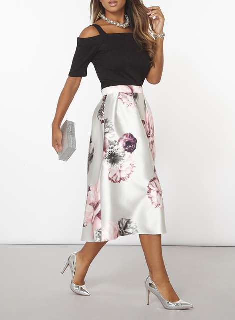 **Luxe Floral Print Prom Skirt